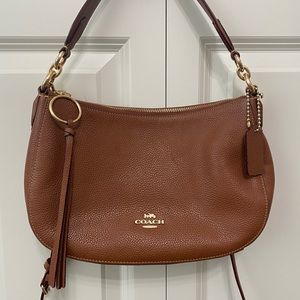 Medium coach shoulder or cross body brown leather purse